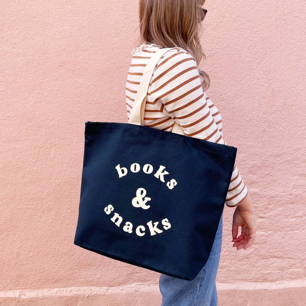 Bag Tote Books & Snacks Big Bag Midnight Blue Canvas Bag