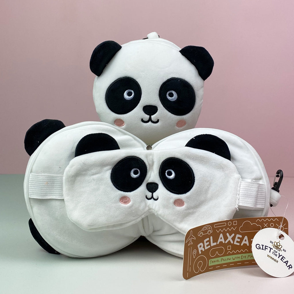 Pillow Relaxeazzz Plush Cutiemals Panda Round Travel Pillow & Eye Mask