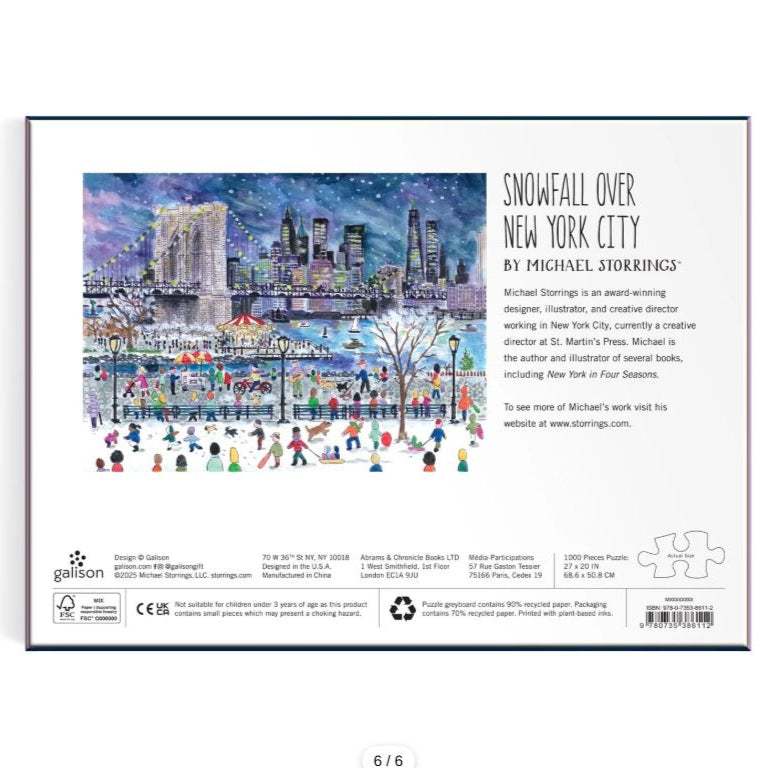Puzzle Michael Storrings Snowfall Over New York City 1000 Piece Jigsaw Puzzle