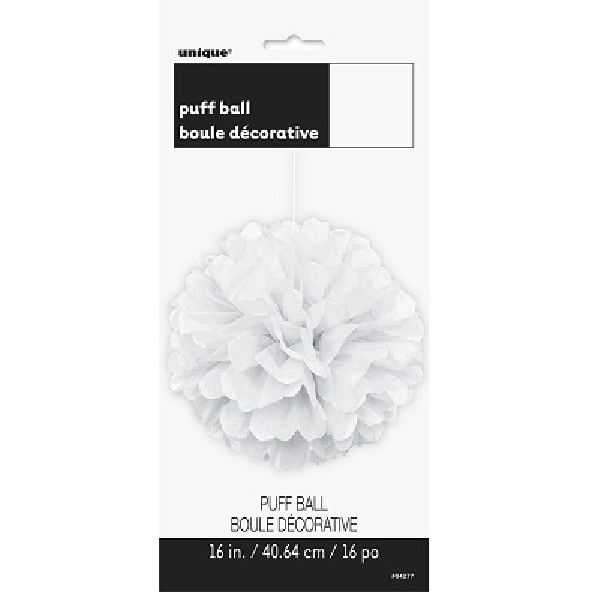 Puff Ball Tissue Paper Decoration 16" / 40cm White