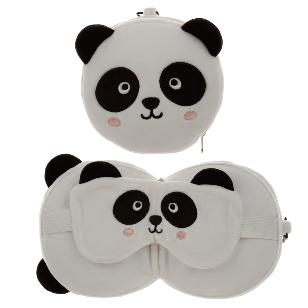 Pillow Relaxeazzz Plush Cutiemals Panda Round Travel Pillow & Eye Mask