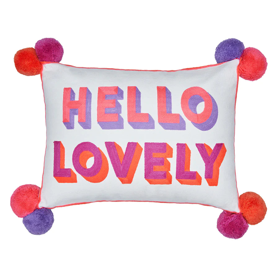 Cushion - HELLO LOVELY Embroidered Cushion Pinks