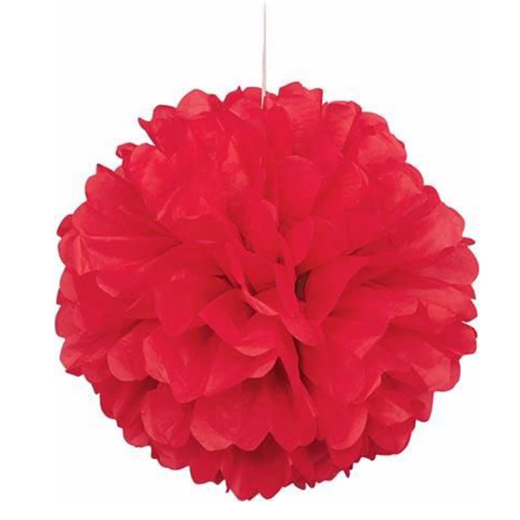 Puff Ball Tissue Paper Decoration 16" / 40cm Red
